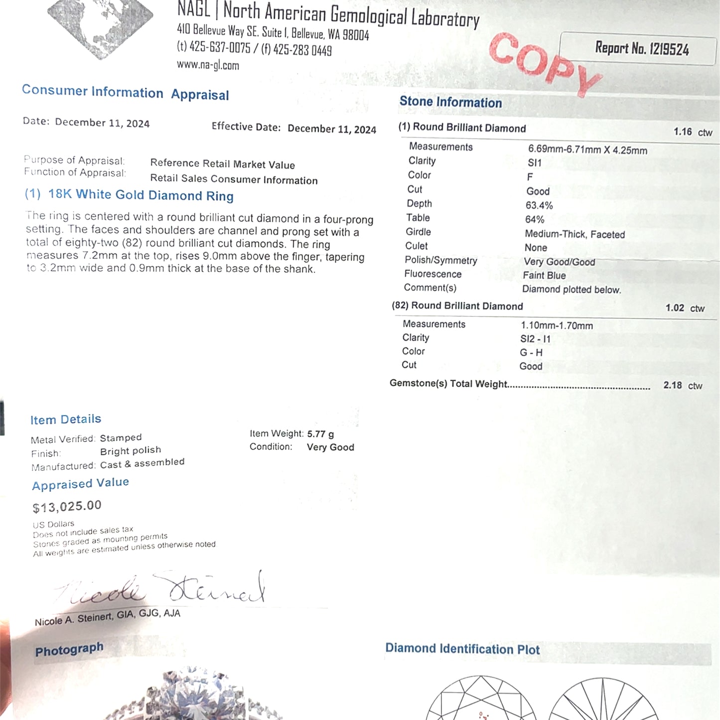 18k white gold diamond ring