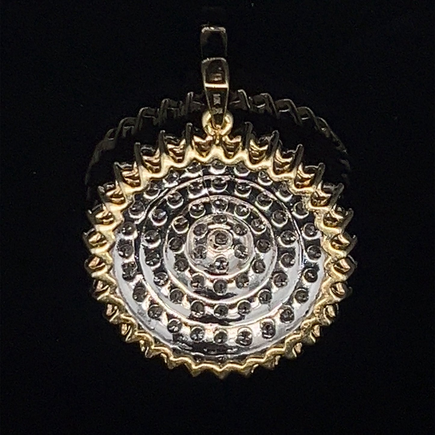 Estate 10K White Gold Natural Diamond Round Disc Pendant Necklace
