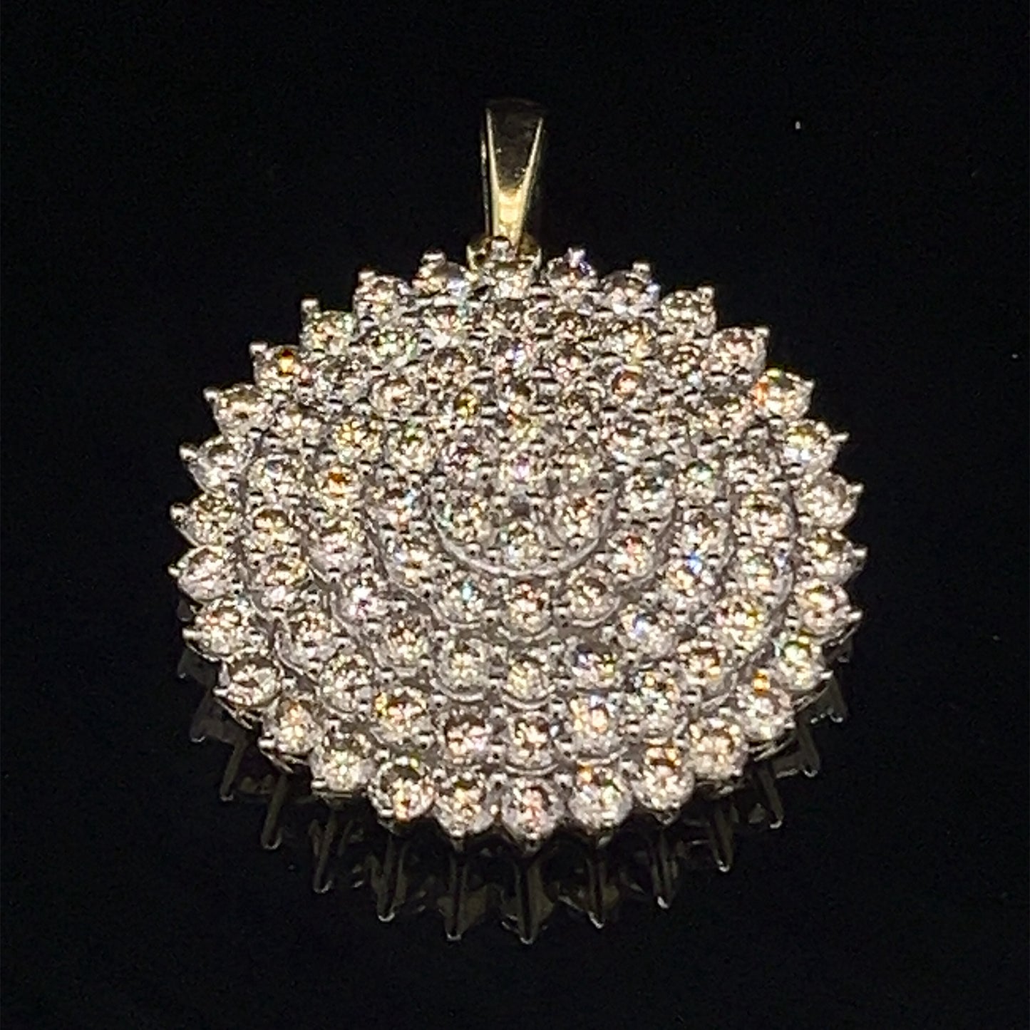 Estate 10K White Gold Natural Diamond Round Disc Pendant Necklace